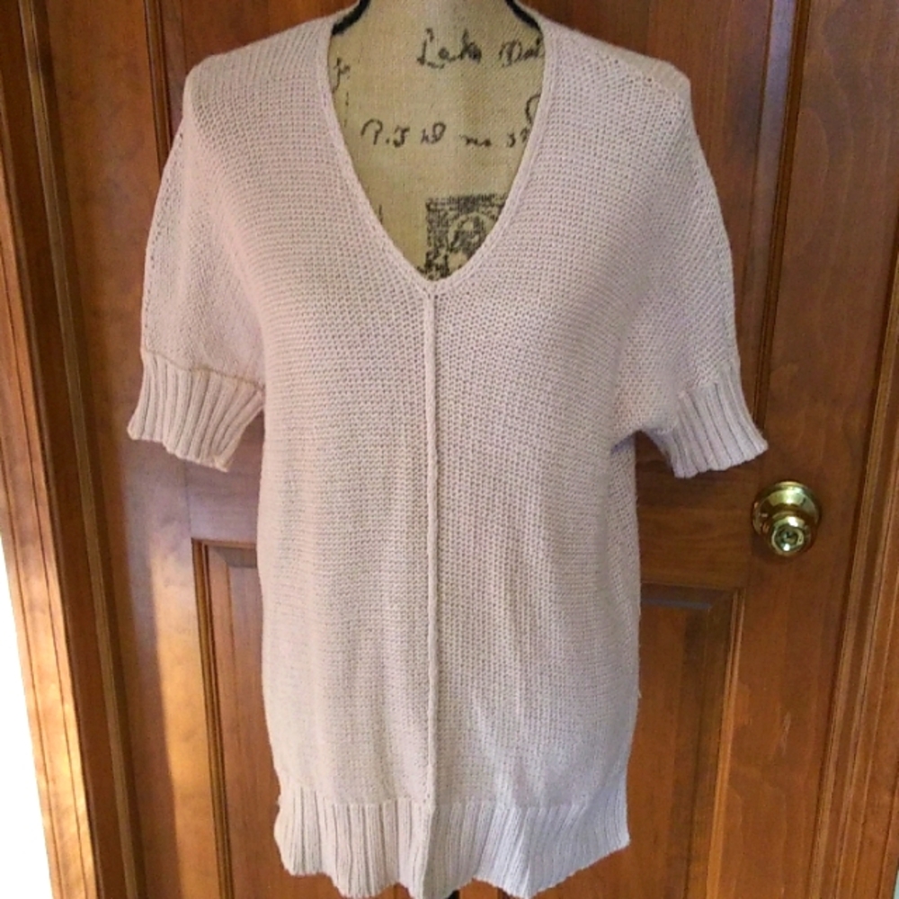 Chico's Cream V-Neck Sweater with Short Sleeves, GUC